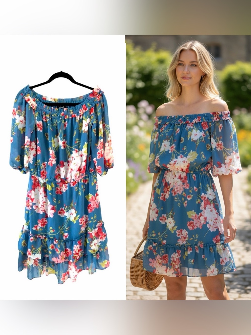 Roz & Ali Floral Print Over The Shoulder Dress